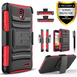 ZTE Avid Plus, ZTE Zfive, ZTE Prestige, ZTE Sonata, ZTE Maven 2 Case, Dual Layers [Combo Holster] Case And Built-In Kickstand Bundled with [Premium Screen Protector] Hybird Shockproof And Circlemalls Stylus Pen (Red)
